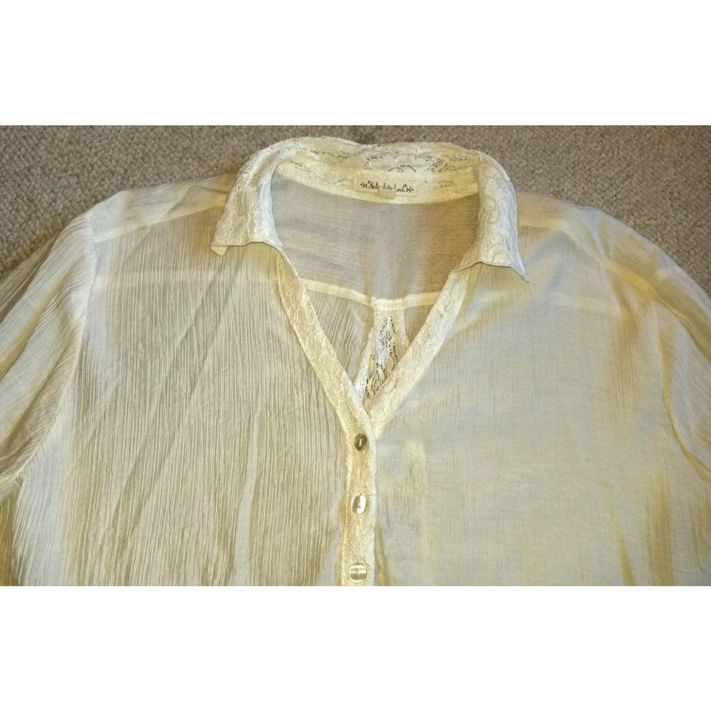 Womens Top-HESTER & ORCHARD-ivory 1/4 button sheer gauzy tunic lace Fairy-XL - Picture 2 of 5